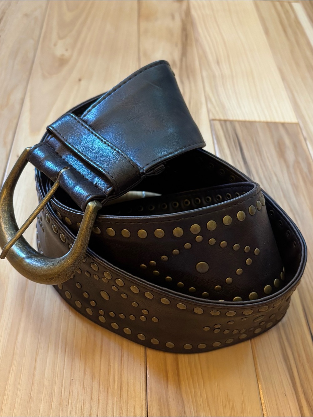 Vintage Y2K Xhilaration Brown Faux Leather Studded Wide Belt Size XXL